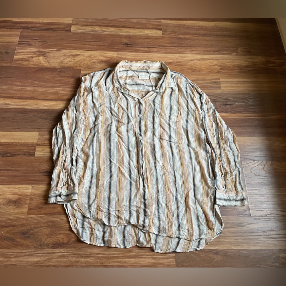 American Eagle Outfitters Oversized Striped Button-Up Shirt Large Casual Boho